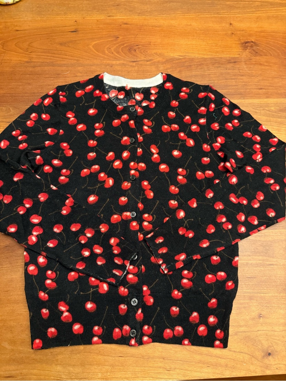 J CREW CREWCUTS Black Cherry Print Girls Cardigan Sweater merino wool size 8 EUC